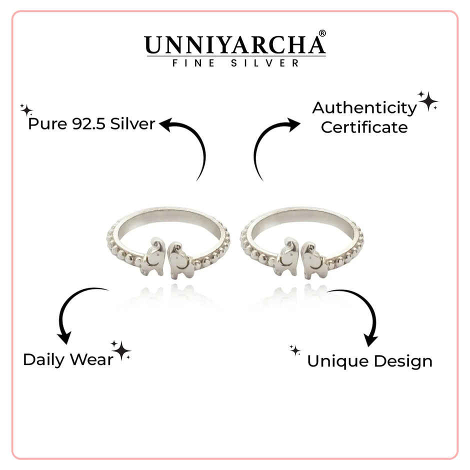 Unniyarcha Silver 92.5 Small Elephant Toe Rings