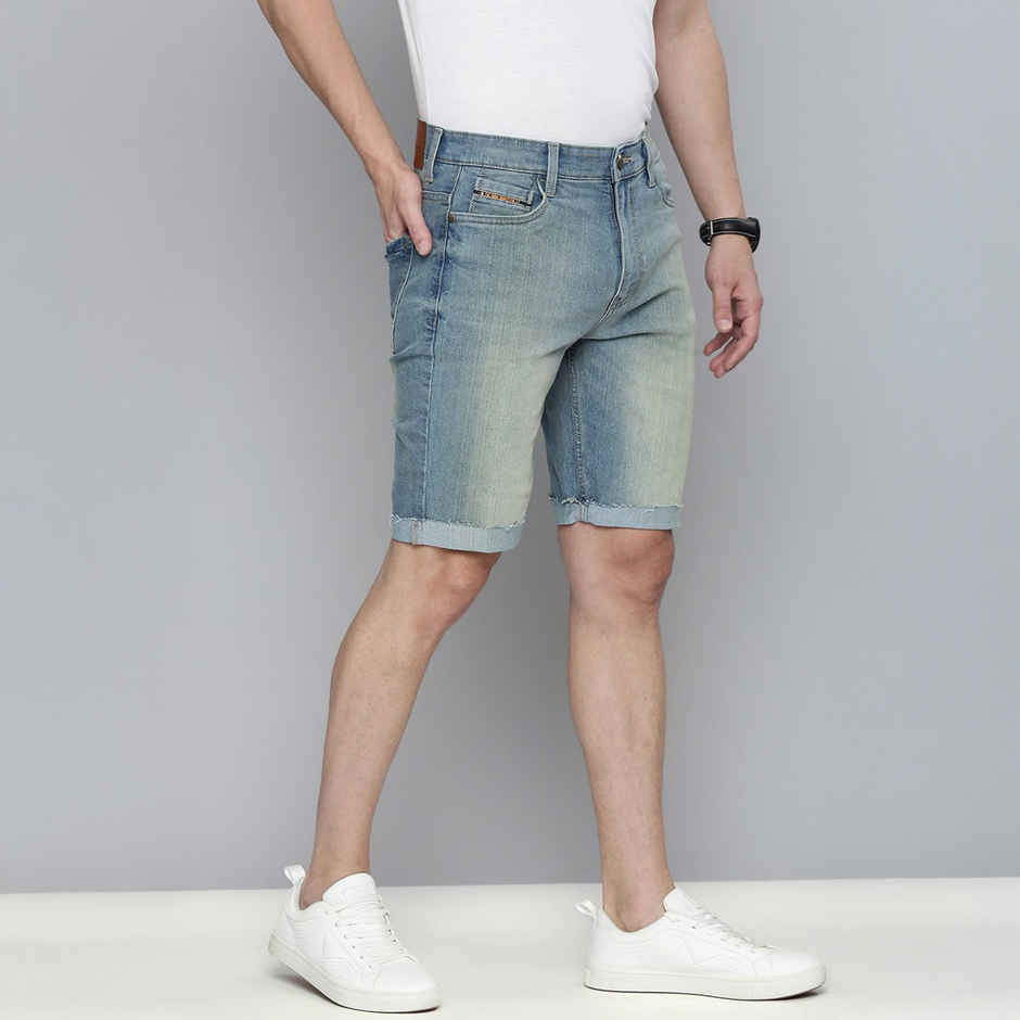 The Indian Garage Co Men's Slim Fit Solid Casual Shorts | Blue - 32