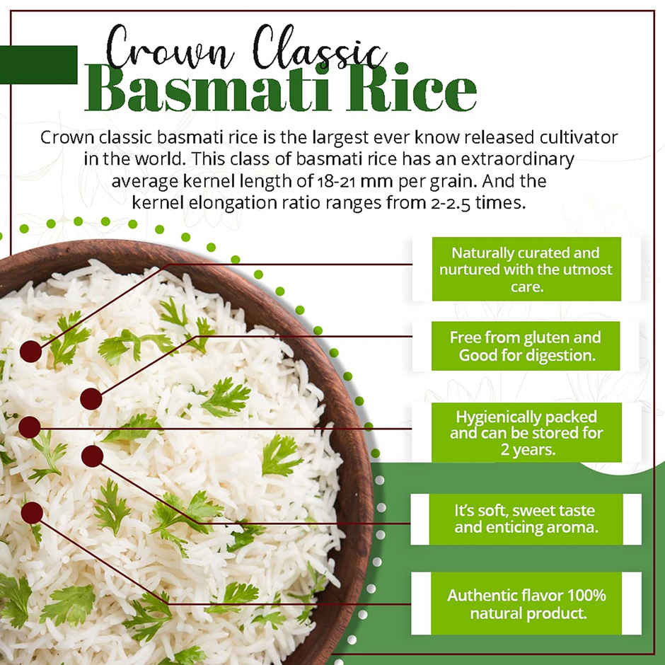 Crown Classic Extra Long Grain Basmati Rice (Naturally Aged Biryani & Pulav rice)