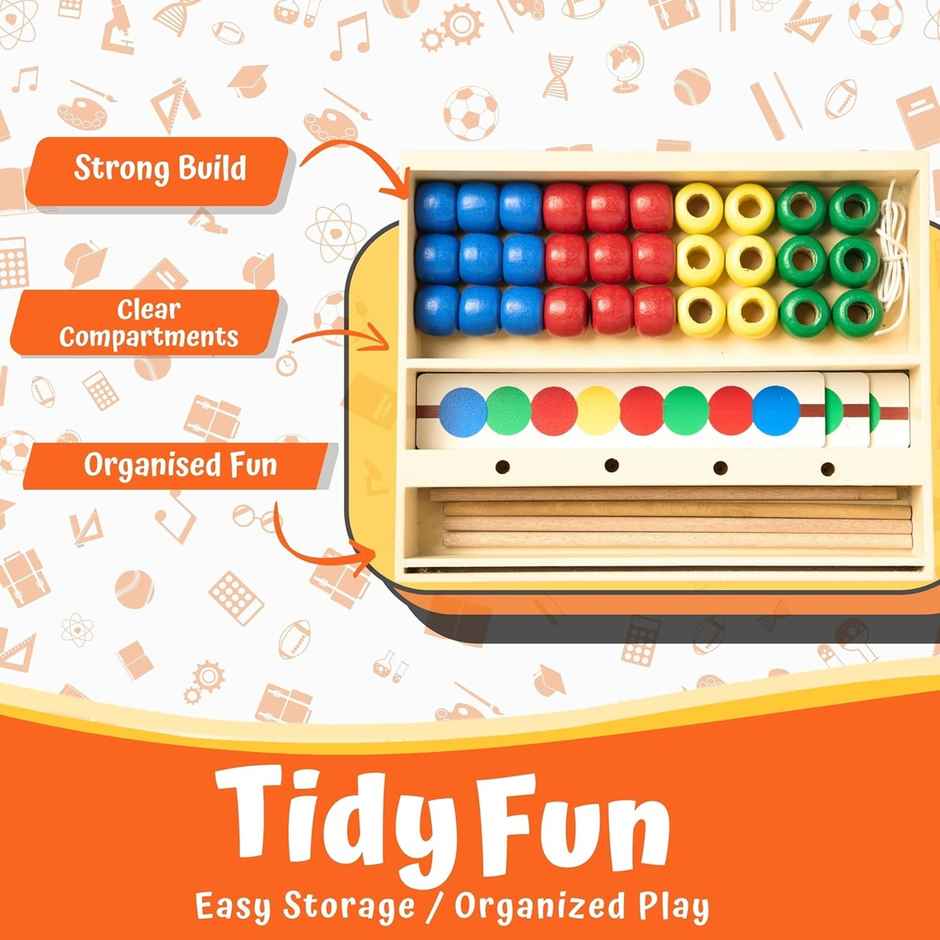 Skillofun Wooden Beads Pattern Box | Beads Kit for Kids | Fine Motor Skill Activity Toy