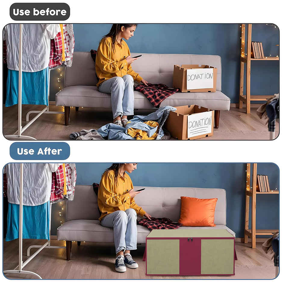 Kuber Industries Underbed Storage Bag | Waterproof Blanket & Clothing Organizer | Maroon -Beige