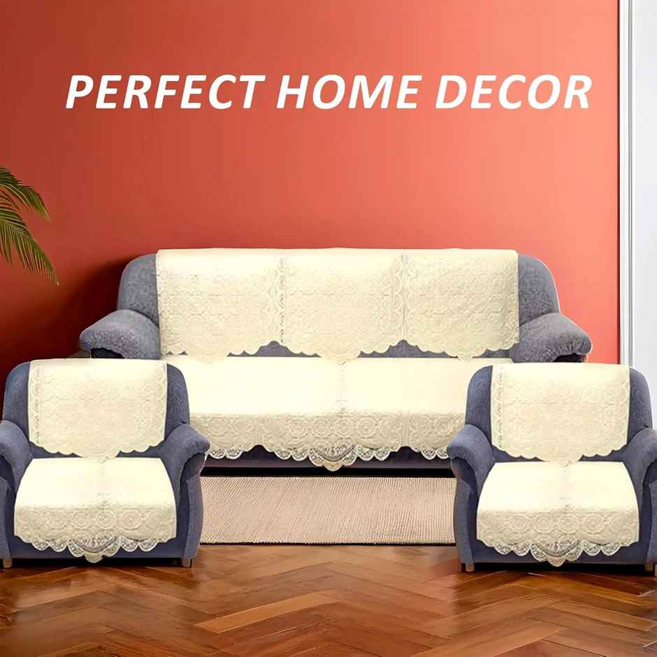 Kuber Industries Premium 5 Seater Sofa Cover | Chikankari Cotton | 10 Pieces | Cream