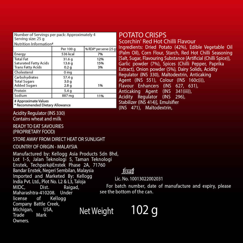 Pringles Scorchin Red Hot Chilli | Spicy & Crispy (102g) & Galaxy Fusions Dark Chocolate Bar With 70% Cocoa (56g) Combo