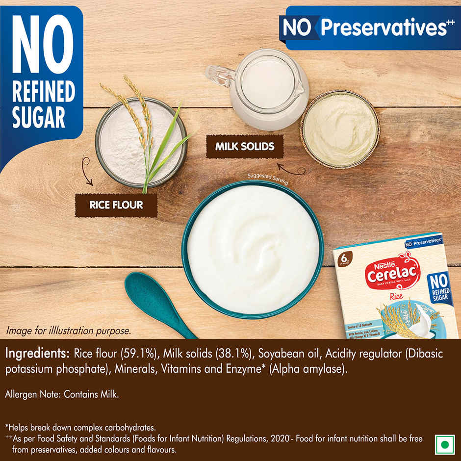 Nestle CERELAC Rice Baby Food Cereal, No Refined Sugar & No Preservatives, 6 to 24 Months