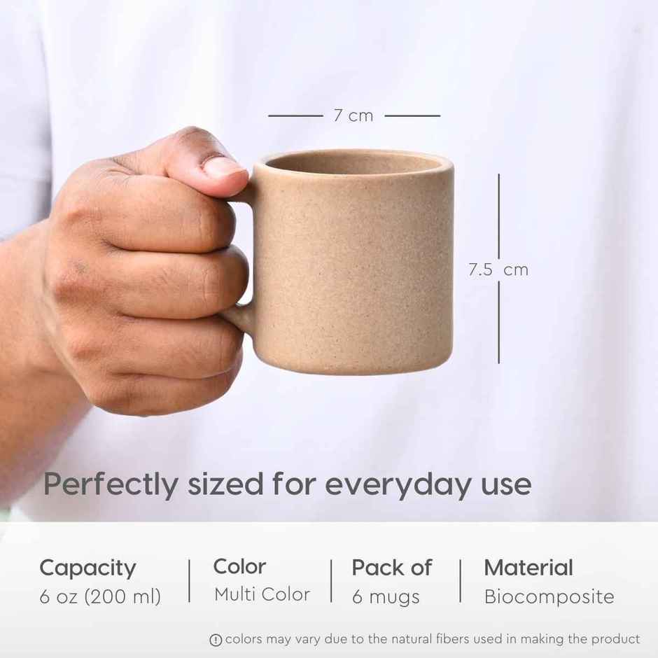 Eha Earth Friendly Tea & Coffee Cup | Rice Husk Biocomposite | Multicolour - 200 ml