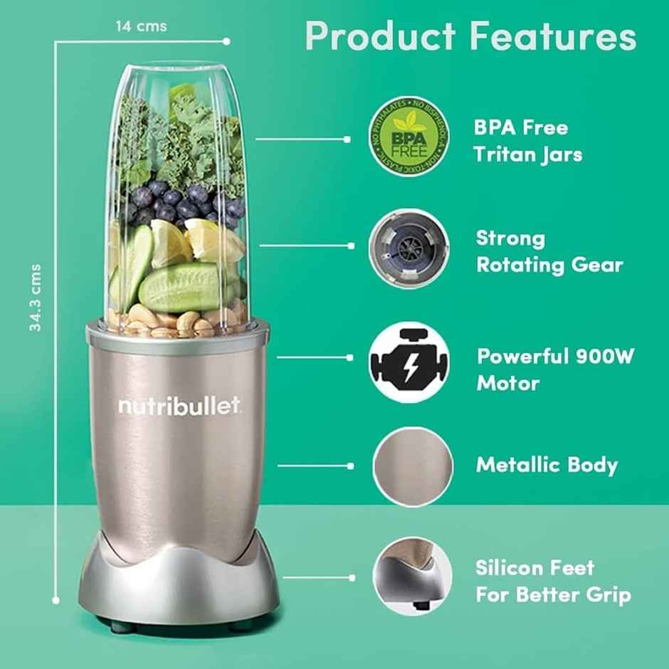Nutribullet Pro Champagne Gold | 900W | 3 Unbreakable Jars | 2 Blade Set (Wet & Dry) | Gold