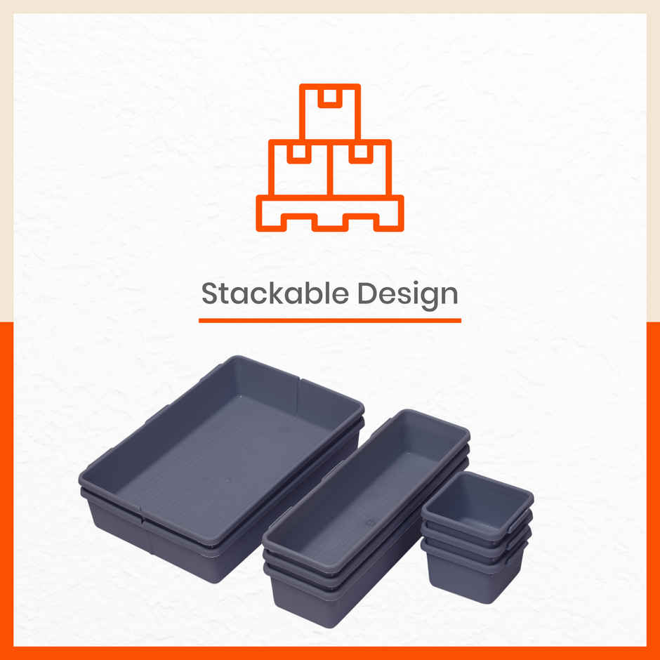 Bathla Storage Organiser | 8 pc Set for Home & Kitchen - VERO | Multipurpose, Detachable | Smoke