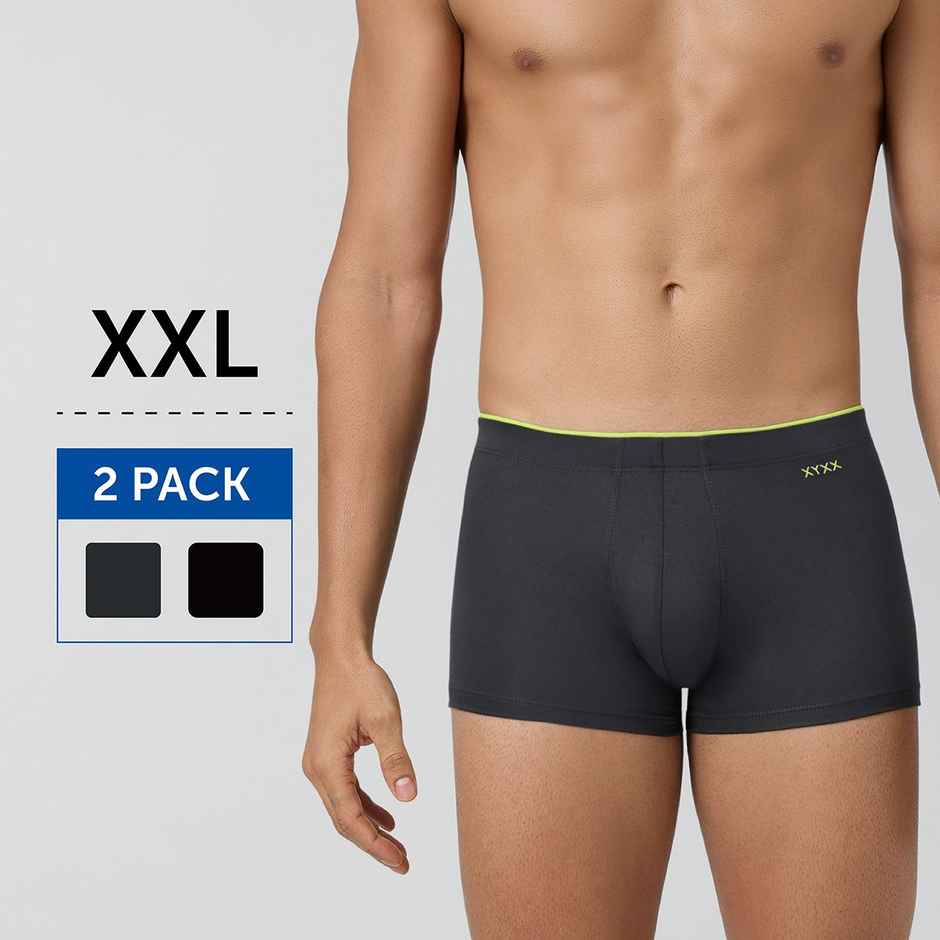 XYXX Men's Uno Modal Solid Trunks Pack of 2, Coral Grey & Black | XXL