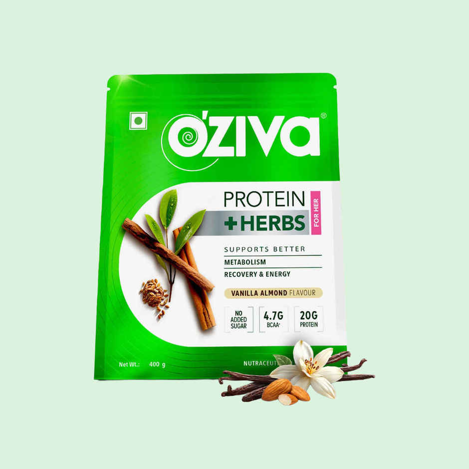 Oziva Whey Protein Powder With Herbs For Women |20g Protein|5.5g Bcaa | Vanilla Almond