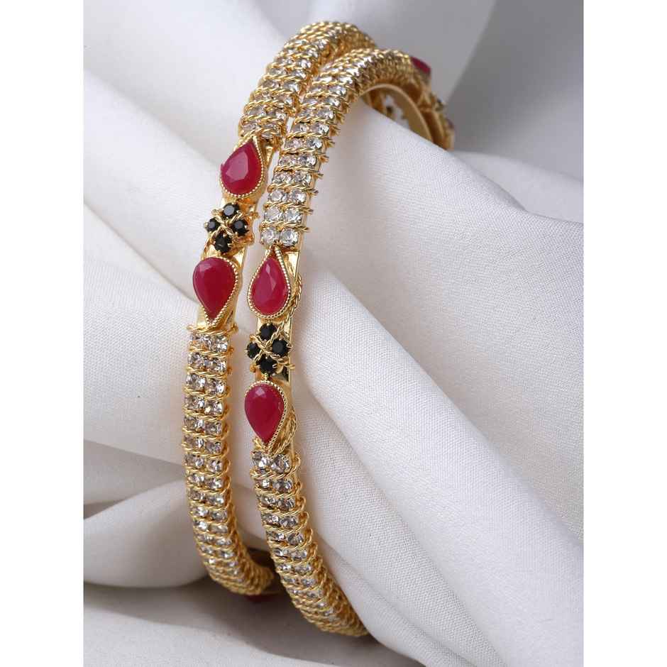 Sukkhi Gold Plated Red & Green Color White Thin Bracelet Bangle Set Jewellery for Women - 2.4