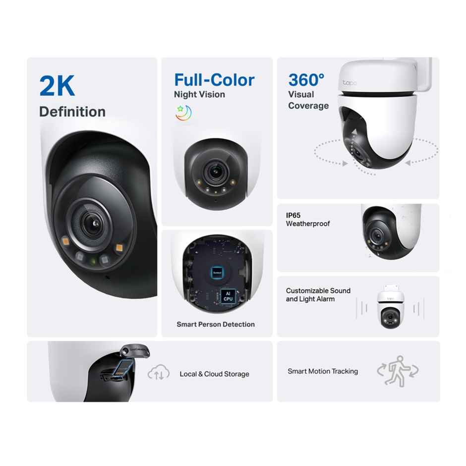 TP-Link Tapo C510W 2K 3MP 1296 Outdoor Pan/Tilt Security WiFi Camera, 360° Visual Coverage, IP65
