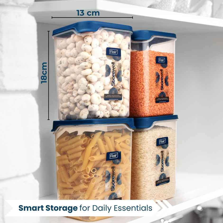 Flair Plastic Storewell Square Food Storage Containers 2400Ml - Set Of 2 (Blue)