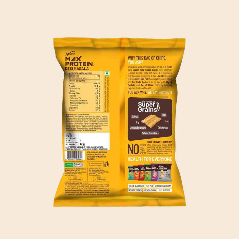 RiteBite Max Protein Desi Masala 10 G Multigrain Protein Chips, Healthy Snacks & Munchies
