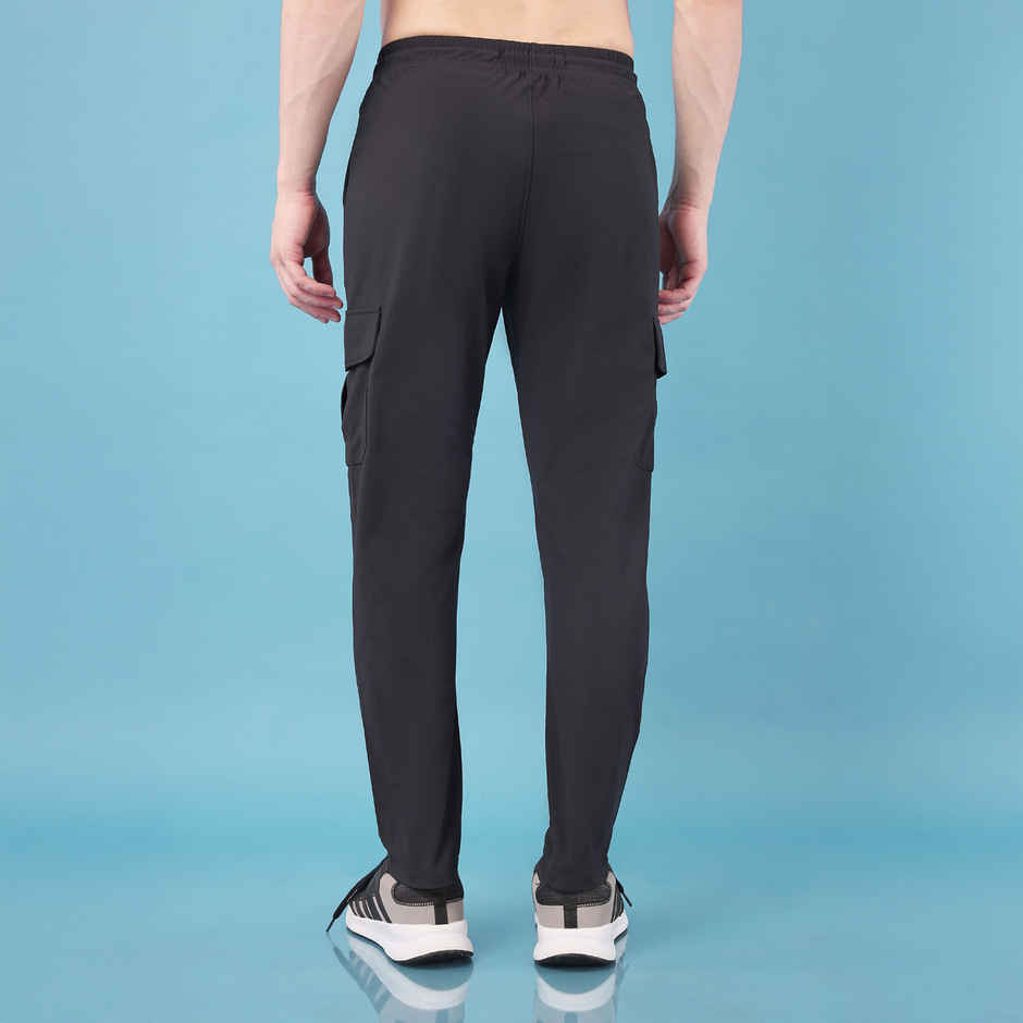 Technosport Men Poly Solid Relax Fit Sports Cargo Trackpants with DURACOOL+ | Black | XXL