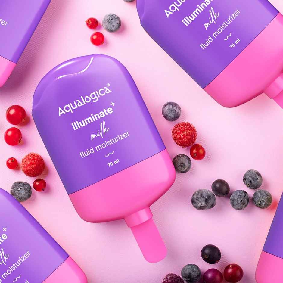 Aqualogica Illuminate + Milk Fluid Moisturizer Lightweight Milk-Like Texture Evens Skin Tone