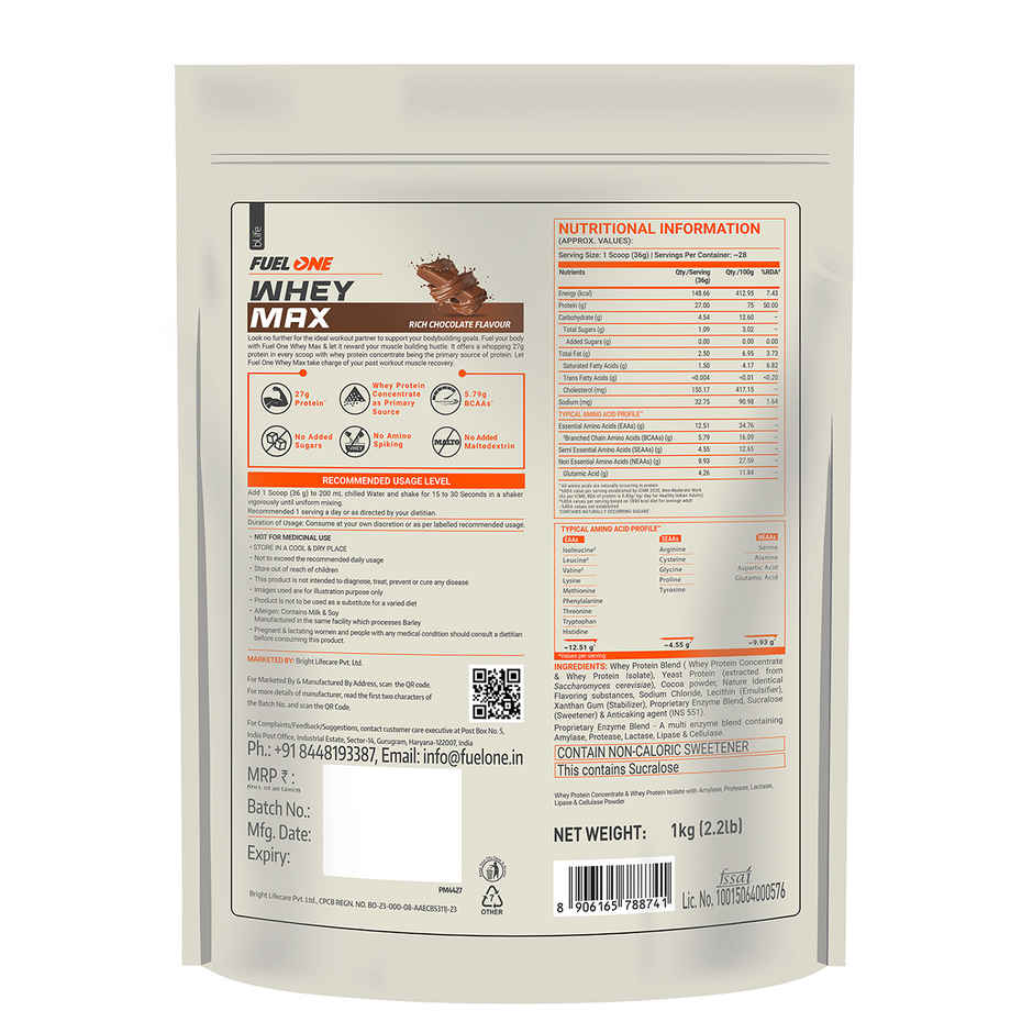 FUELONE Whey Max Protein Powder | Rich Chocolate