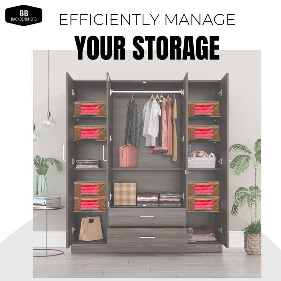 Perpetual Saree Organizer - Foldable Cover with Zip | Transparent Window | Brown | Pack of 2