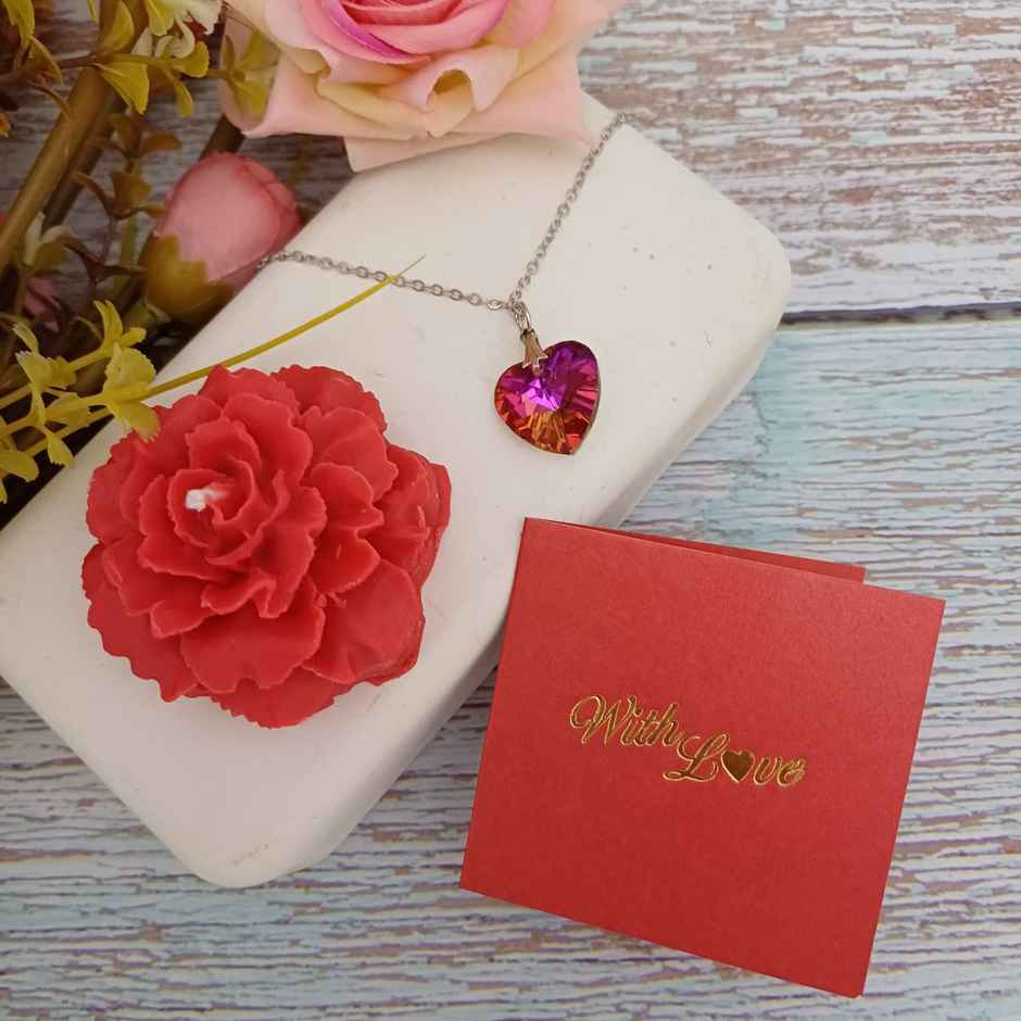 Gullak Women's Day Box Of Love | Pendant Necklace & Rose Candle Set- Oudh Fragrance-Assorted Design