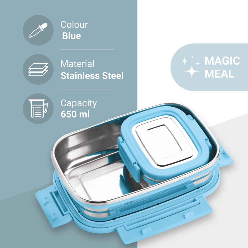 Flair Magic Meal 650 Ml Stainless Steel Lunch Box Set Blue