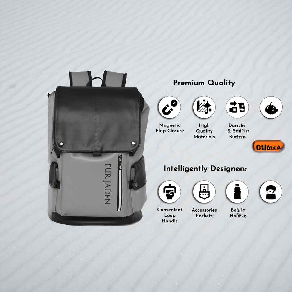 Fur Jaden Unisex Solid Vegan Leather 15 L Laptop Backpack | Black and Grey - 15.6 Inches