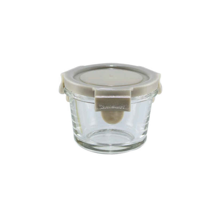 BAY6 Premium Imported Borosilicate Glass Container with Lid 150 ml - Round - Beige
