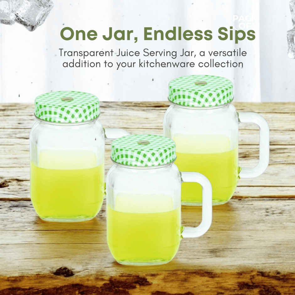 Yera Magnus Glass Mason Jar 440 ml (Each) 1 pcs Green Cap With Hole For Straw