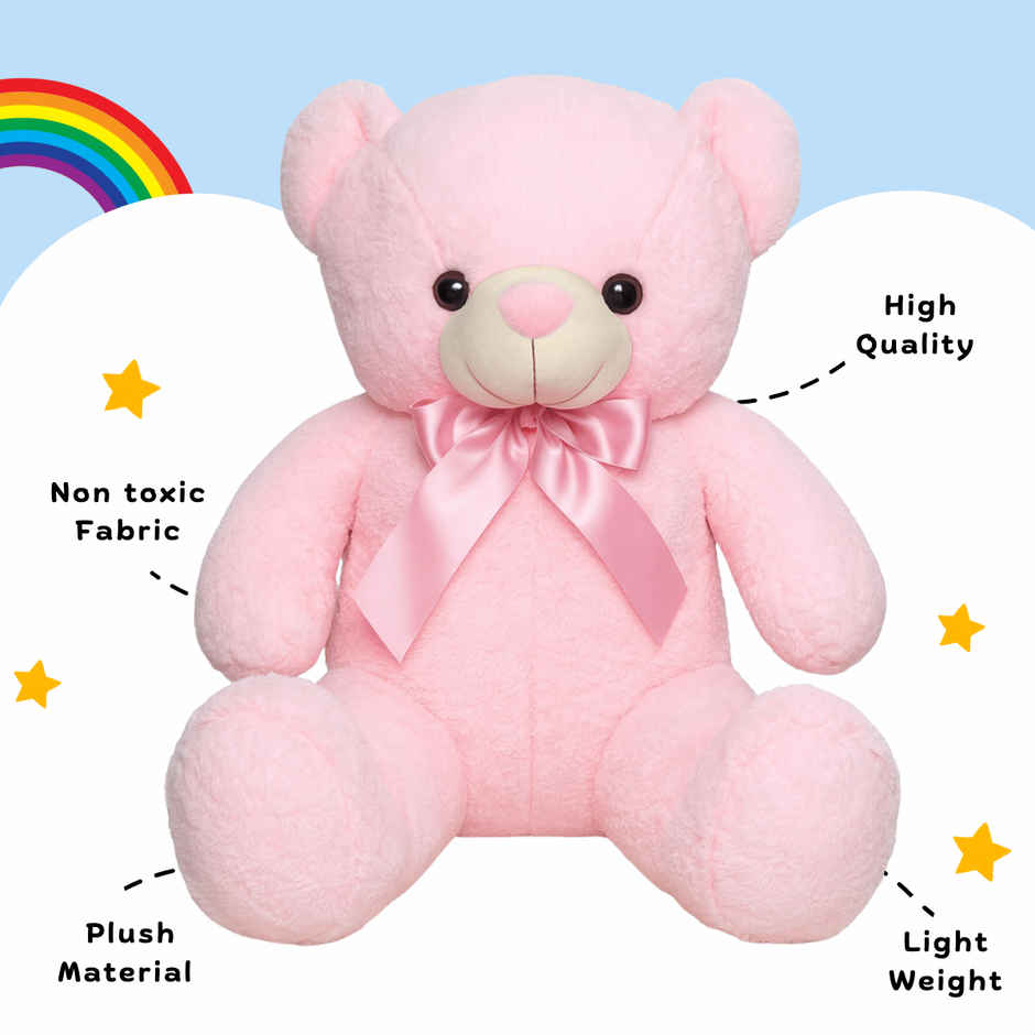 Toytales Wolly Bear 90cm Pink| Plush Stuffed Animal With Ribbon | Cute Toys For Girls|Soft Toy