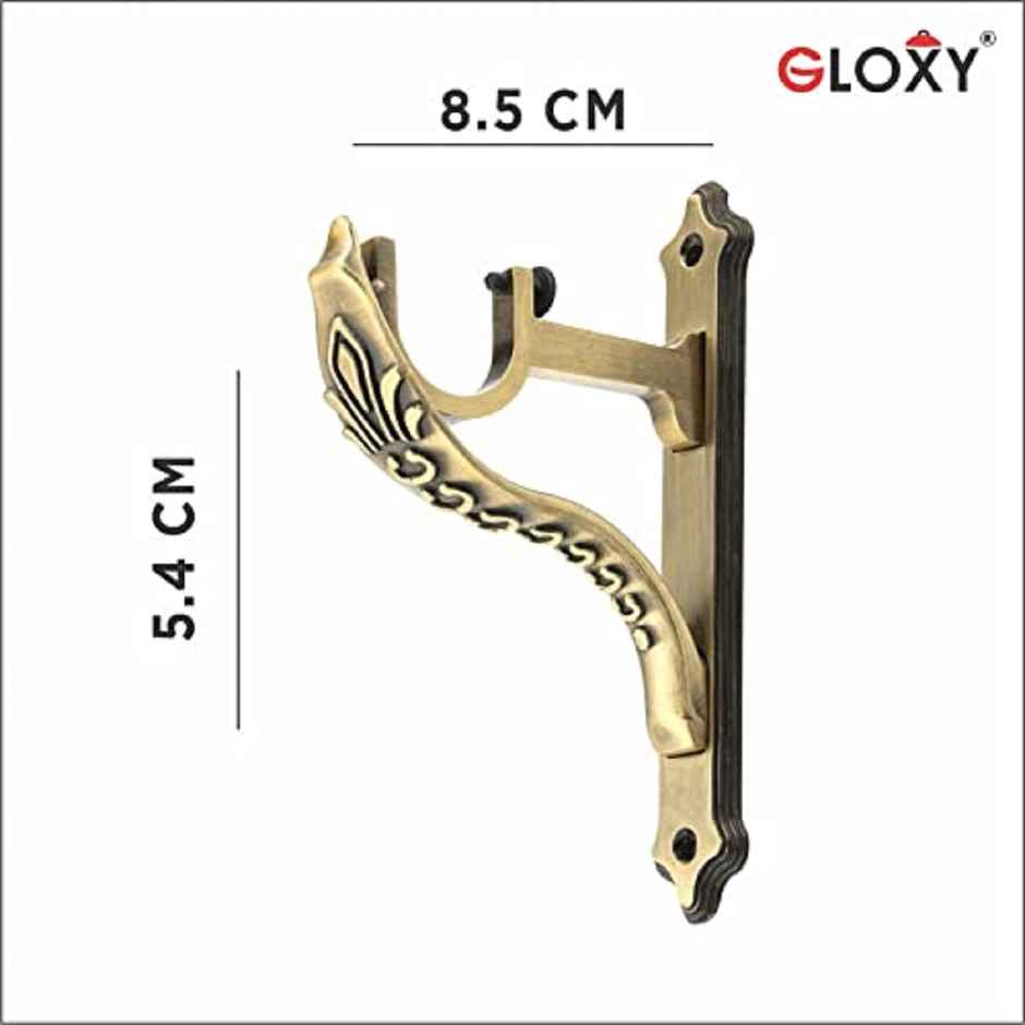Gloxy Aluminium Double Diamond Curtain Brackets Support Fittings 1 inch Rod | Golden, 2 Pair