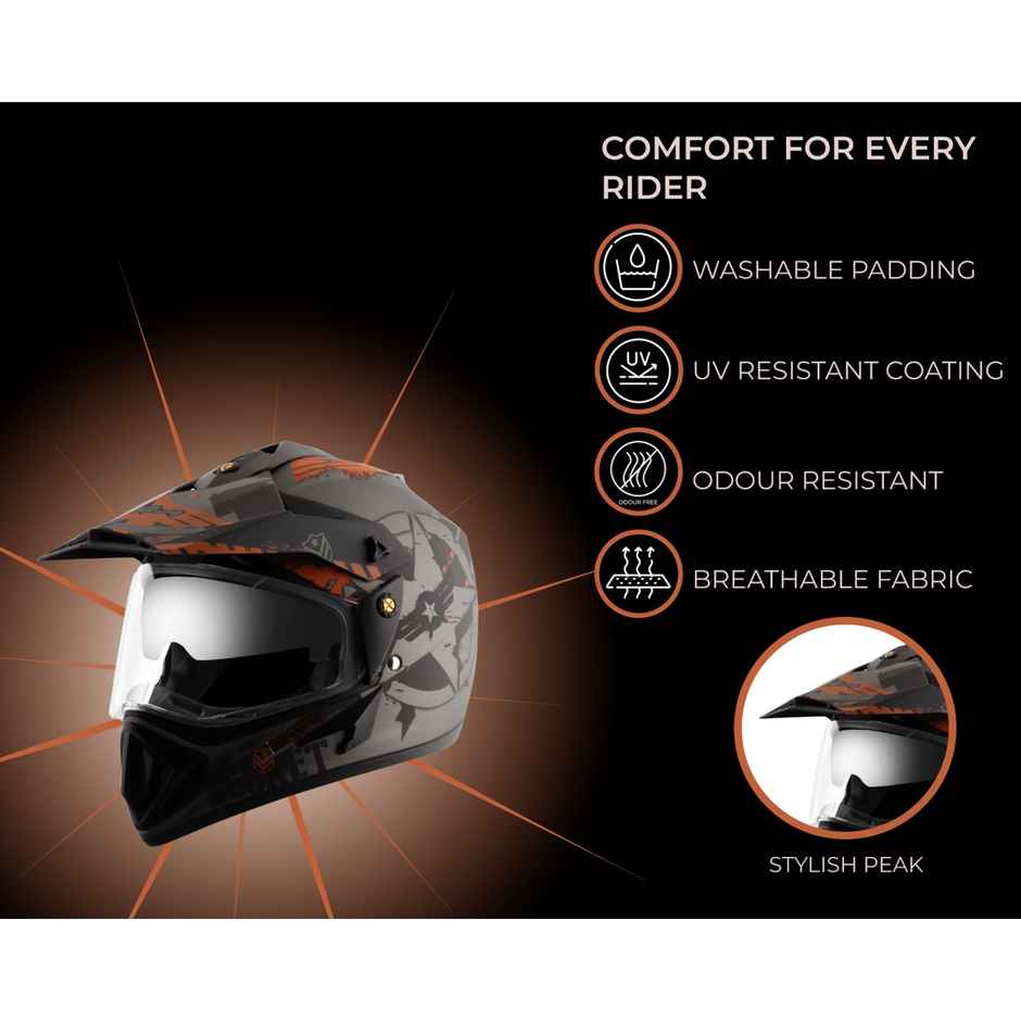 Vega Off Road D/V Secret Lightweight Full Face Helmet- Dull Anthracite Black - L