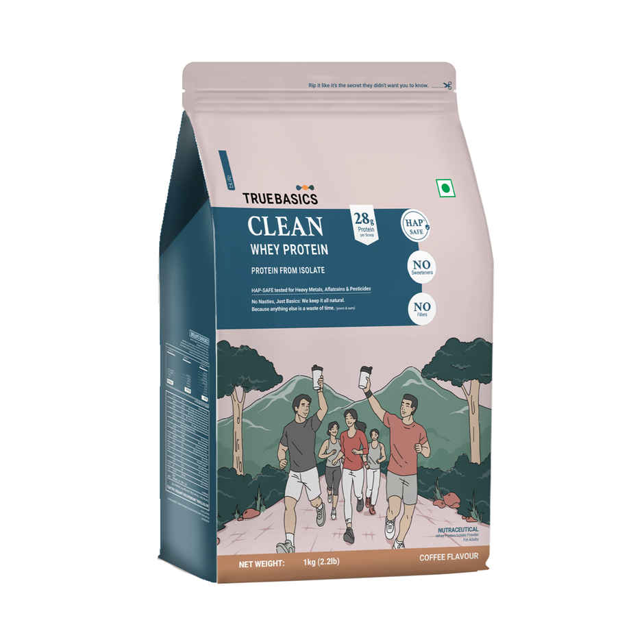 TRUE Basics Clean Whey Protein Isolate Powder | Coffee 30 Servings 28 G Protein Per Scoop