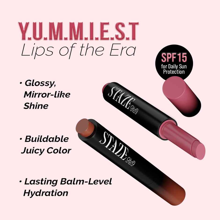 STAZE 9 to 9 Y.U.M.M.Y Lip Gloss Balm | Intense High-Shine Gloss Finish | SPF 15 | Salted Caramel