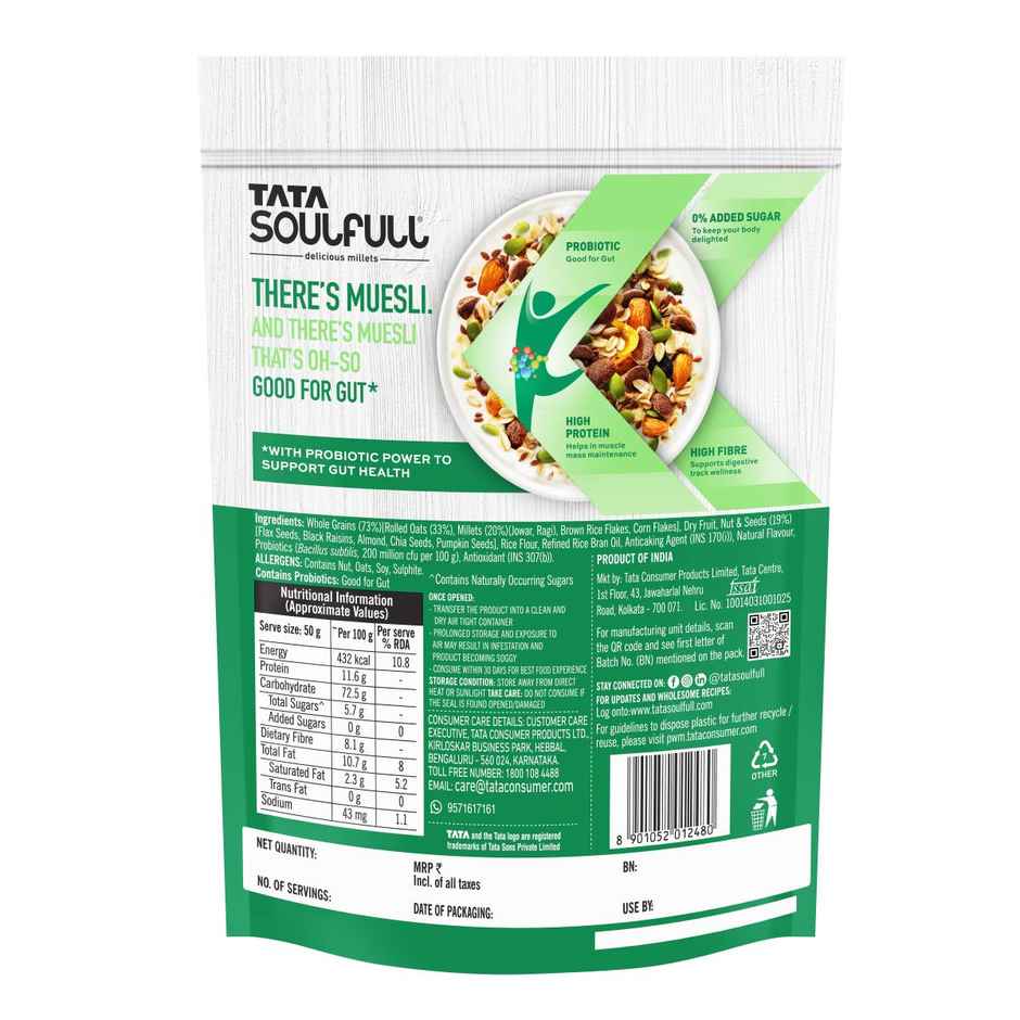 Tata Soulfull Ultimate Probiotic Millet Muesli | Gut Health | 0% Added Sugar | High Fibre