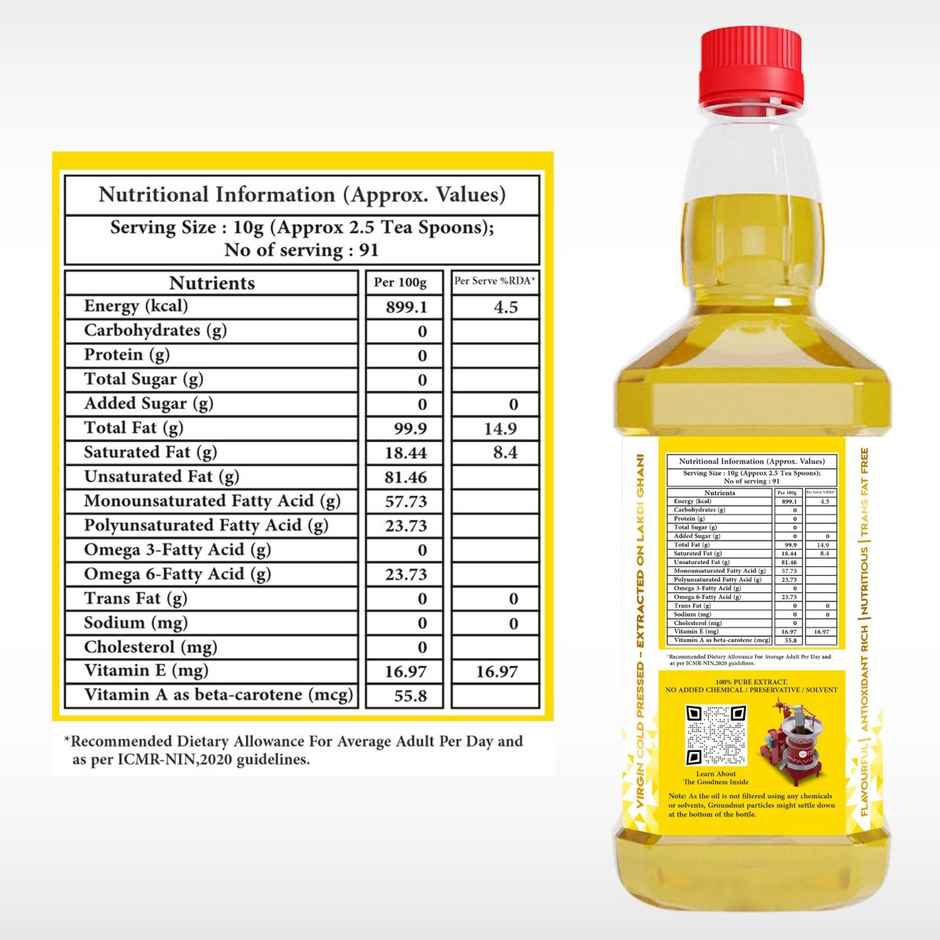 Indic Wisdom Groundnut (Peanut) Wood Cold Pressed Oil | Extracted On Wooden Churner