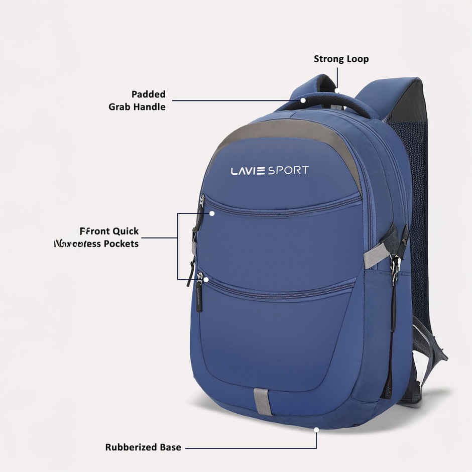 Lavie Sport Unisex Solid Polyester Padded Grab Handle Laptop Backpack | Navy | M (31 x 20 x 46 cm)