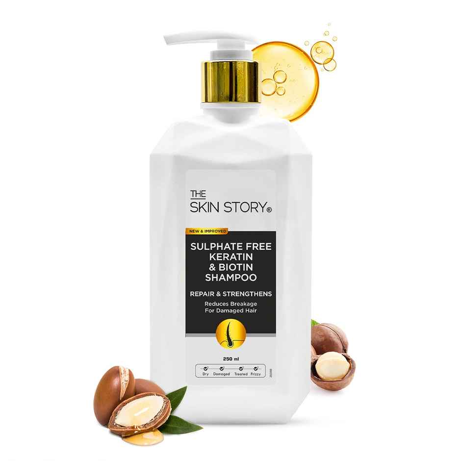 The Skin Story Keratin Biotin Shampoo For Damaged Treated Coloured Hair Frizz Control Sulphate Free