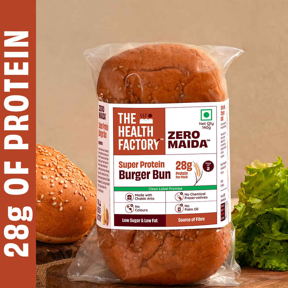 The Health Factory Super Protein Burger Bun | Zero Maida | 28g High Protein | Whole Wheat Bun