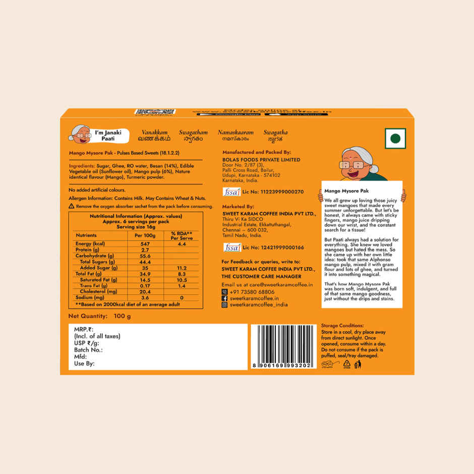 Sweet Karam Coffee Mango Mysore Pak By Sweet Karam Coffee - No Preservatives