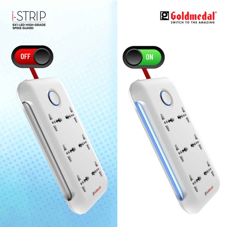 Goldmedal I-Strip 6x1 Led Spike Guard With Surge Protector | 2m Extension Cord | White