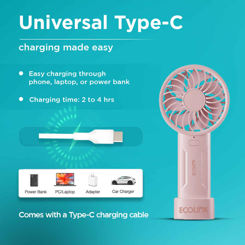 EcoLink Plus One Handheld Fan (Pink) | USB Rechargeable