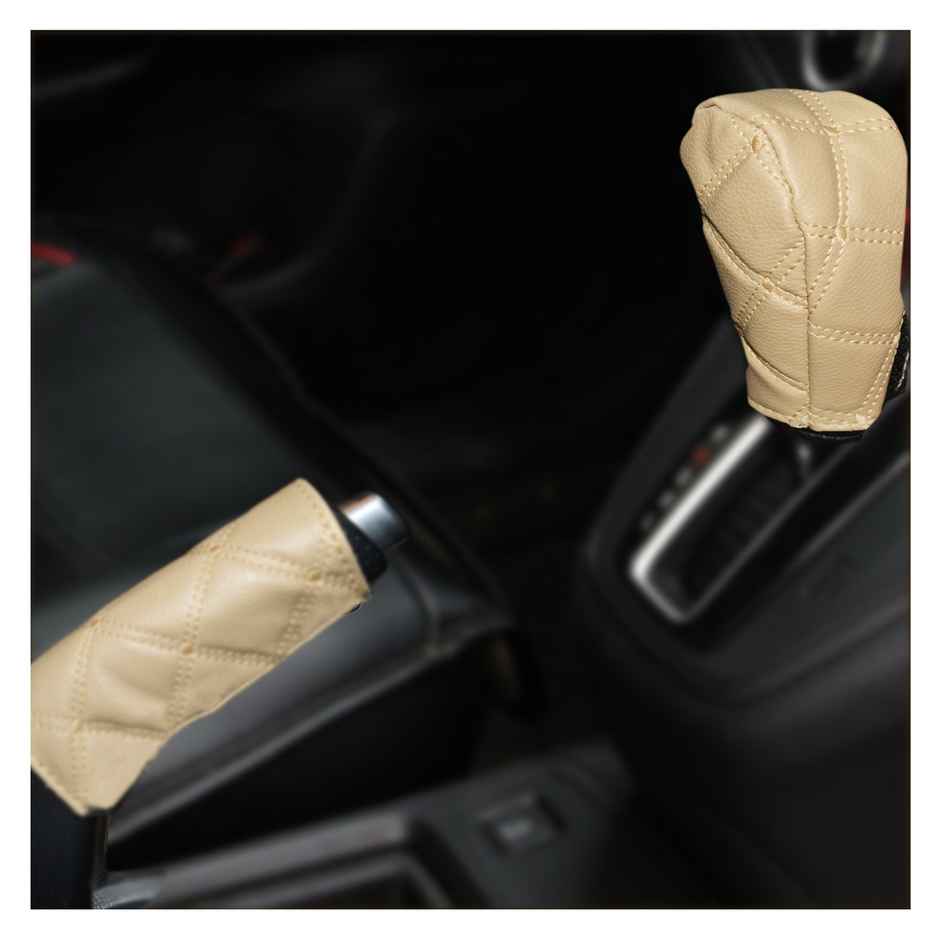 Autofurnish PU Leather Gear Shift Knob and Handbrake Cover Set | Beige