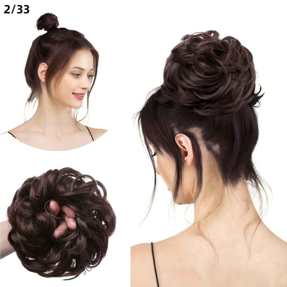Chronex 1 Pc Synthetic Ponytail Hair Extension | Messy Bun Scrunchie J-Curl Texture | Natural Black