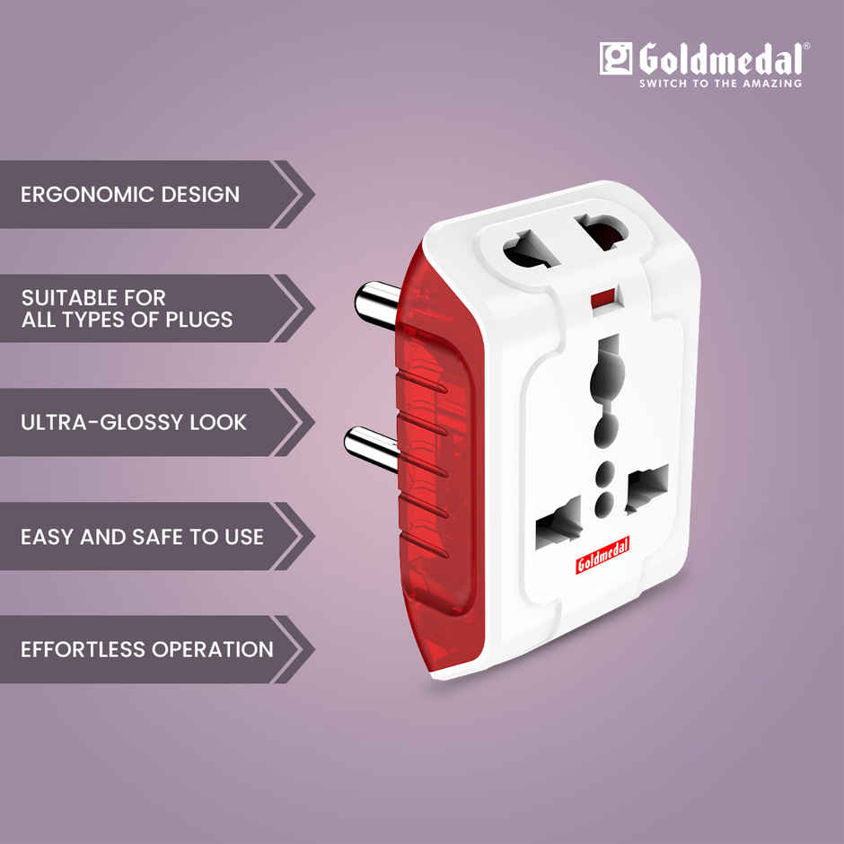 Gold Medal Spice 3 Pin 240V Multi Plug Socket | 10 Amp Adaptor with LED Indicator | Supports 2-Pin&3-Pin Plugs | Multiplug for Home&Office( Laptop/Mobile charger)