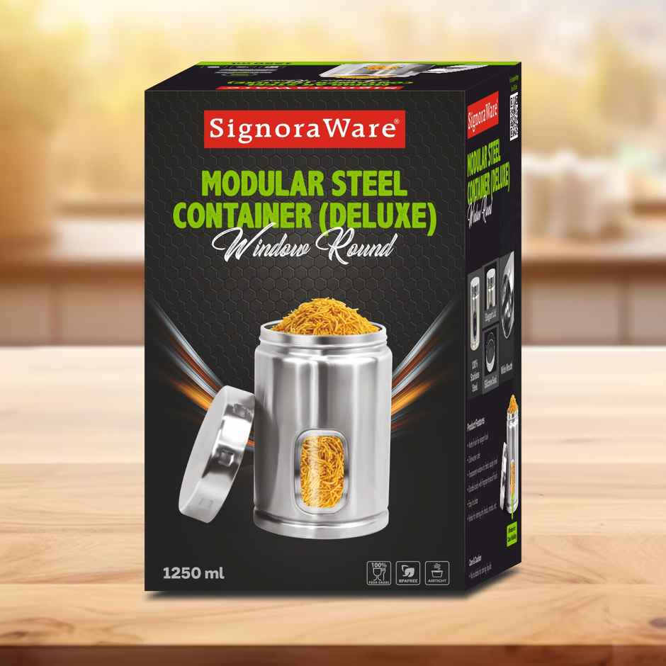 Signoraware Modular Window Steel Container Deluxe 1250Ml Food Grade Steel