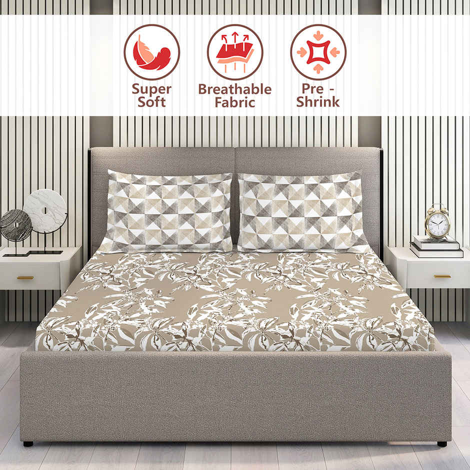 Layers Illumanating Homes 100% Cotton 150 TC Grey Double Bedsheet with 2 Pillow Covers