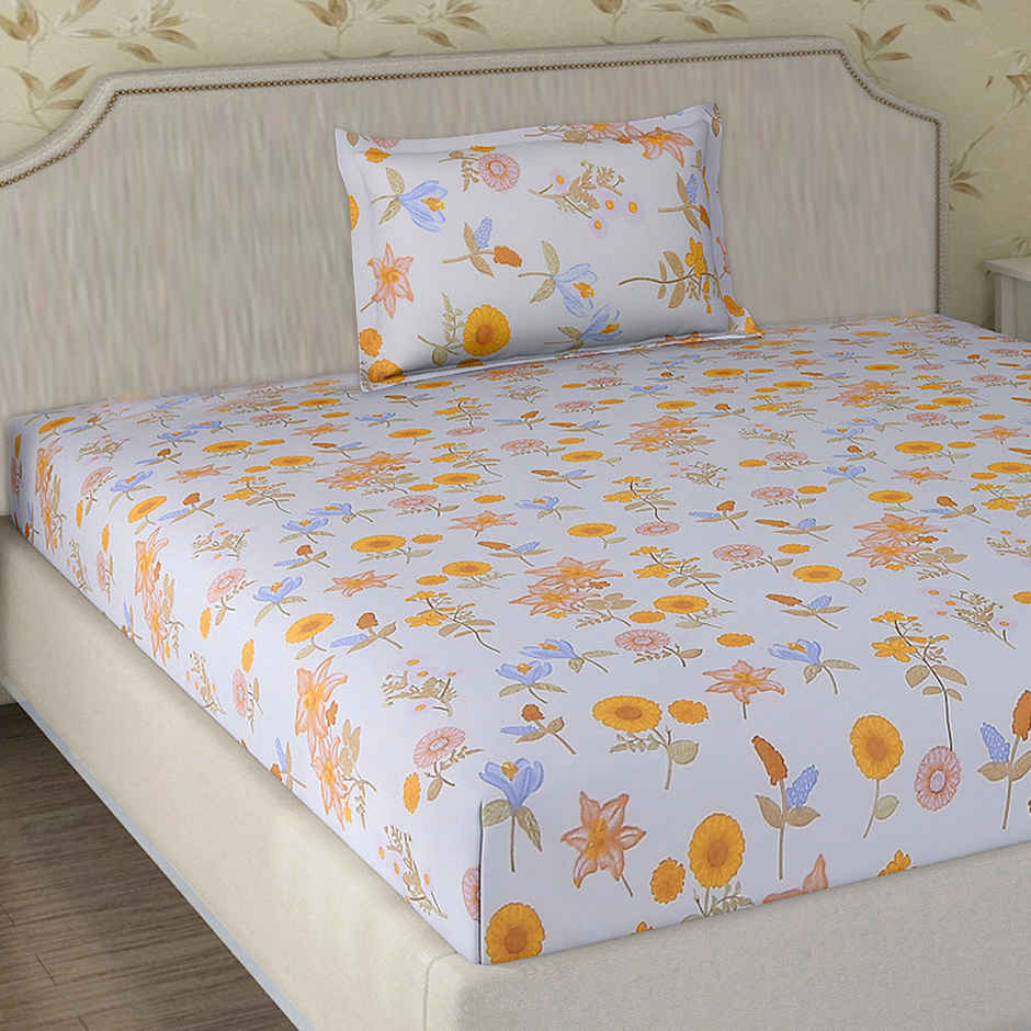 Status Value Single Bedsheet 150 cm X 200 cm Dsn 2 Floral White