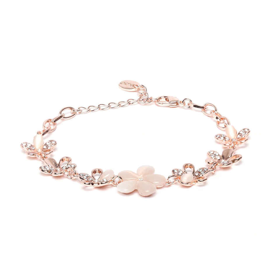 YouBella Rose Gold-Plated and Pink Link Bracelet Set