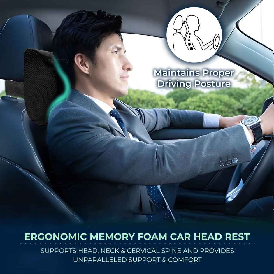 Trajectory Car Headrest Pillow In Memory Foam For Orthopedic Neck Pain Pillow