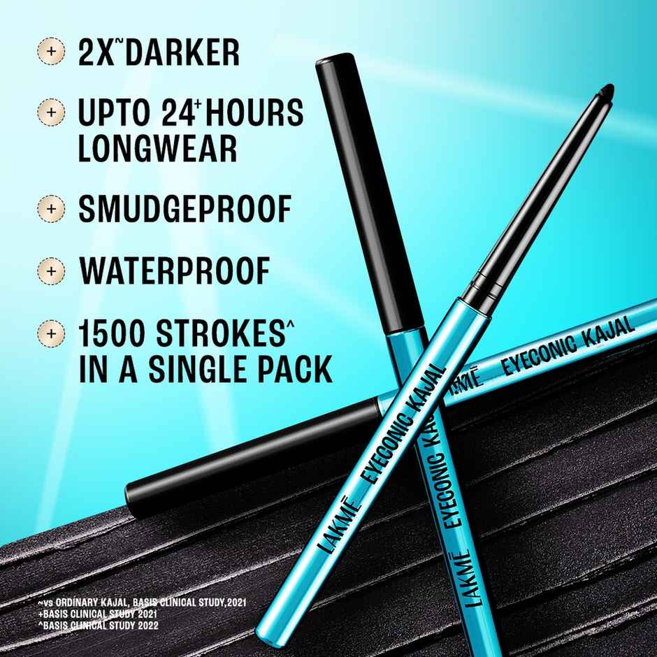 Lakme Eyeconic Kajal, Matte Waterproof, Smudgeproof Kajal that lasts 24 Hrs, Midnight Blue