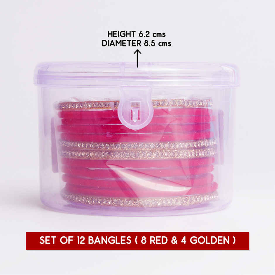 Elegant Velvet Bangles | Traditional Jewellery | Red & Gold | Pack Of 12 | Size 2.4 | Oye Happy