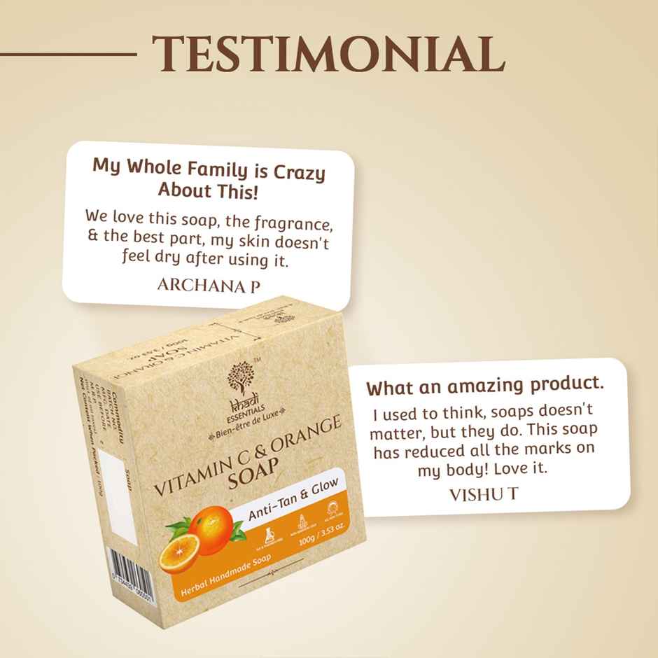Khadi Essentials Vitamin C & Orange Soap | Brightens, Smoothens & Fights Tan | Handmade